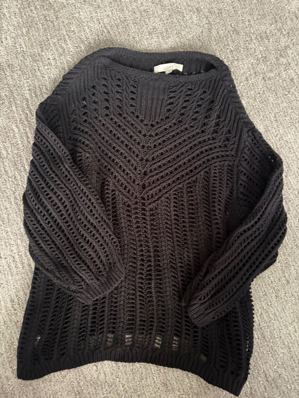 LOFT Black Open-Weave boatneck Sweater